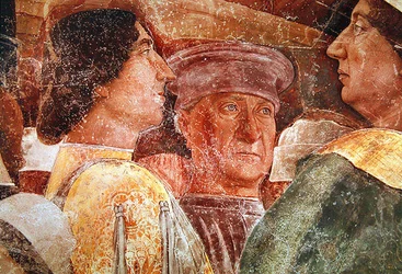 Arrival of Cardinal Francesco Gonzaga, (detail) Mantegna and Courtiers on the Right Hand Side, c.1465-74