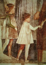 The Arrival of Cardinal Francesco Gonzaga, Greeted by His Father Marchese Ludovico Gonzaga III and His Brothers, (detail) Gonzague Children, c.1465-74