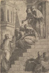 Christ Addressing a Group of Women Seated and Standing on Steps, ca. 1541-44