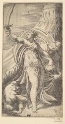 Judith placing the head of Holofernes in the sack