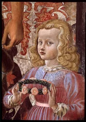 Virgin and child with two angels, Saint John the Baptist and another saint, and two children of the Pazzi family (detail)