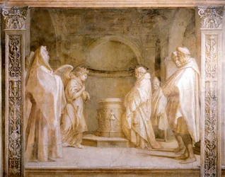 Angel announcing birth of child to Zacharias, detail from Stories of Virgin by Andrea del Sarto