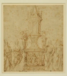 School of Verrocchio. Reliquary between a Saint