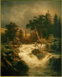 A. Achenbach, Nordic Waterfall with Rainbow