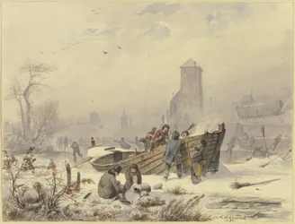 Boatmen by a Frozen-In Ship