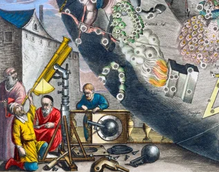 Astronomers looking through a telescope, 1660-1661