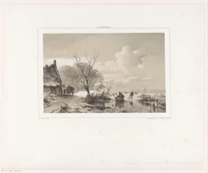 Skaters and Man with Sled on Frozen River