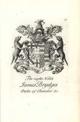 Coat of arms and crest of the right noble James Brydges, Duke of Chandos