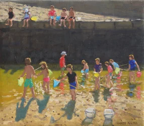 Crabbing in the Harbour, Bude, Cornwall