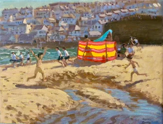 Orange and yellow windbreak, St Ives