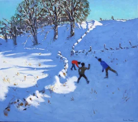 Playing in the snow, Youlgrave, Derbyshire