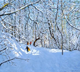 Yellow and Orange Sledges, Allestree Park, Derby