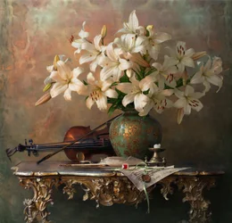Elegant Lilies and Violin