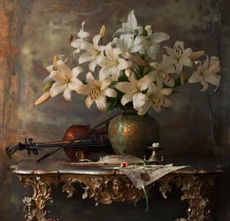 Elegant Lilies and Violin