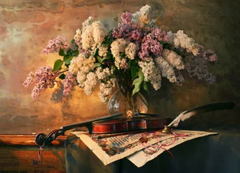 Lilac and Violin Still Life