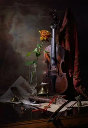 Vintage Violin and Rose