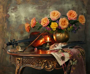 Vintage Violin and Roses