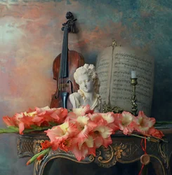 Violin Bust and Gladiolus