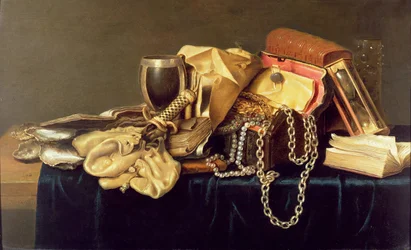 Still Life of a Jewellery Casket, Books and Oysters