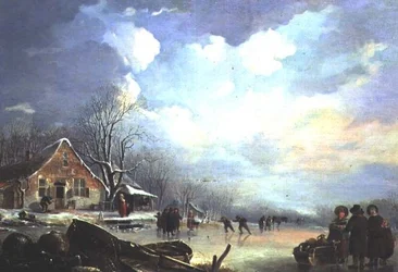 Winter Landscape with Cottage and Figures