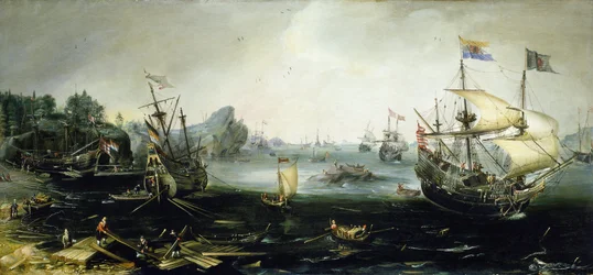 Dutch ships loading a cargo of wood into a Scandinavian fjord
