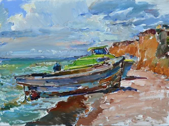 Weathered Boat Beach Scene