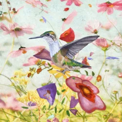 Hummingbird Among Flowers