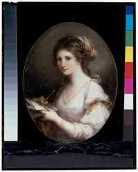 Presumed Self-Portrait in the Guise of Poetry, in a White Dress, Holding a Pen and Paper