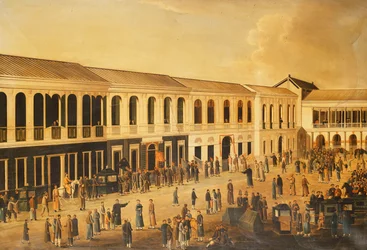 A View of the Hongs on the Waterfront at Canton, c. 1825