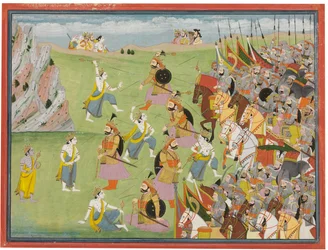 A Painting from the Mahabharata: Balabhadra Fighting Jarasandha, Kangra or Garhwal, c.1810-20