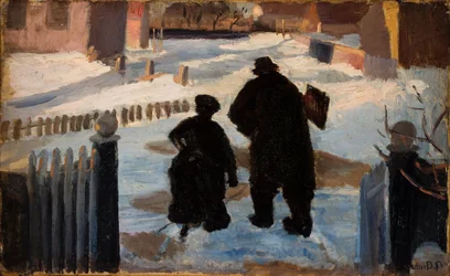 Michael Ancher on His Way to His Studio Accompanied by the Organist Helene Christensen
