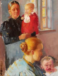 Two young mothers with their small children. Study for “Vaccination”.
