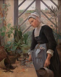 Breton Girl Looking after Plants in a Hothouse, 1884