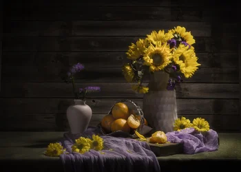 Moody Sunflowers and Tangerines