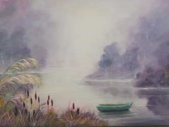 Misty Lake Rowboat