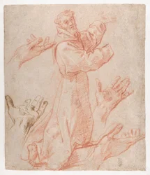 Studies for a Figure of Saint Francis Kneeling in a Three-Quarter View and for His Hands (recto), 1583–85