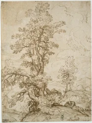 Landscape with Man Sleeping beneath Tree; Landscape with a Horseman