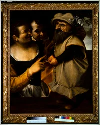 Man and Woman Admiring a Child in Masquerade Costume, c.1582-85