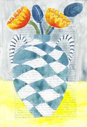 Checkered Vase Orange Flowers