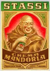 Advertisement for Almond Liquor with a Monk with Red Cheeks