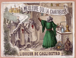 Cagliostro liqueur made from the distillation of aromatic herbs by monks