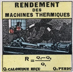 Calorimetry: efficiency of thermal machines. Anonymous illustration of 1925. Private collection.