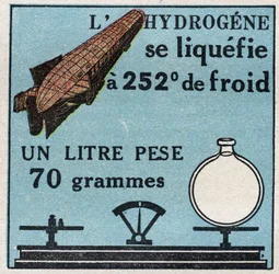 Changes in States: Vapours. Hydrogen Liquefaction has 252 Degrees of Cold. Anonymous Illustration from 1925. Private Collection
