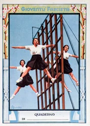 Cover student notebook with young fascist girls during sport training