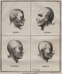 Criminal Phrenology in the Brest Bagne (portraits depicting the physiognomic characteristics of different types of criminals). Engraving in Histoire des bagnes depuis leur création à nos jours (1877) by Pierre Zaccone.