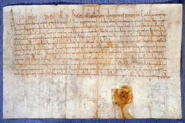 Donation of King Charlemagne from the domains of Luzarches and Mussy to the abbey of Saint Denis on 25/02/775. Paris, National Archives