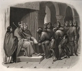 Edward the Confessor giving new laws to his people - Engraving from 1846 in 