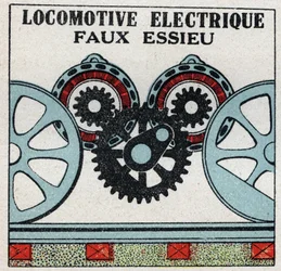 Electric railways: false axle of an electric locomotive. Anonymous illustration from 1925. Private collection.