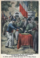 First World War 1914-1918. At the fete des Saintes Maries de la Mer the sailors offered the nation the gold rings to finance aid to the national defense. In Le Petite Journal, on 12/11/1916. Private Collection