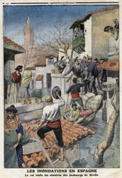 Floods in Spain: King Alfonso XIII Visits the Sinister Suburbs of Seville - Engraving in 